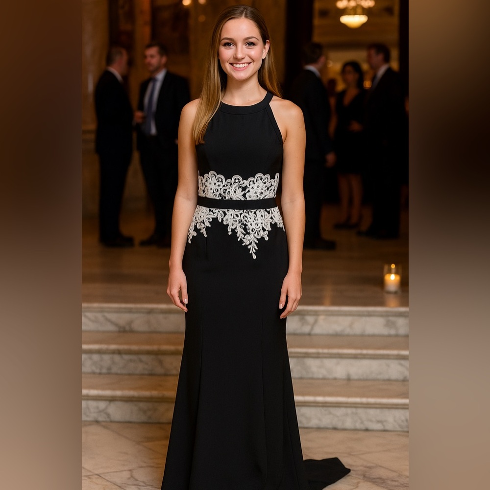 Paper Doll Black Maxi Dress with Intricate White Lace